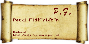 Petki Flórián névjegykártya